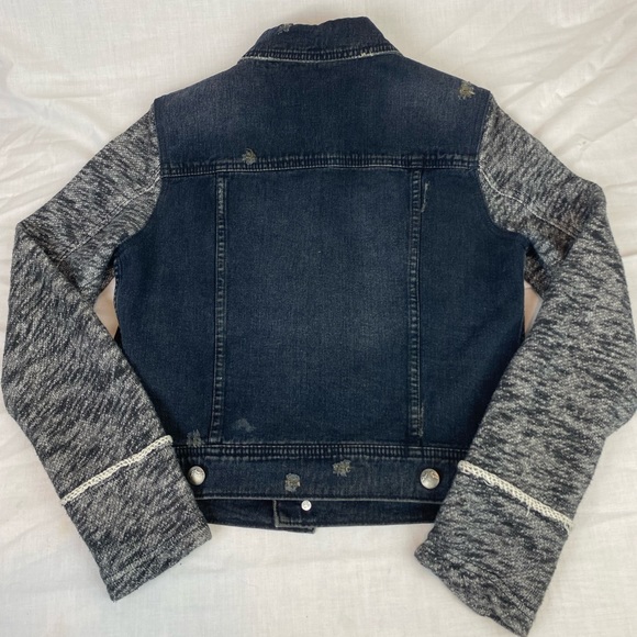 Free People Distressed Denim Jean Hooded Jacket Small - Picture 4 of 12